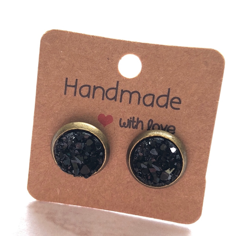 Chunky Black Druzy Bronze Stud Earrings! - Picture 6 of 16